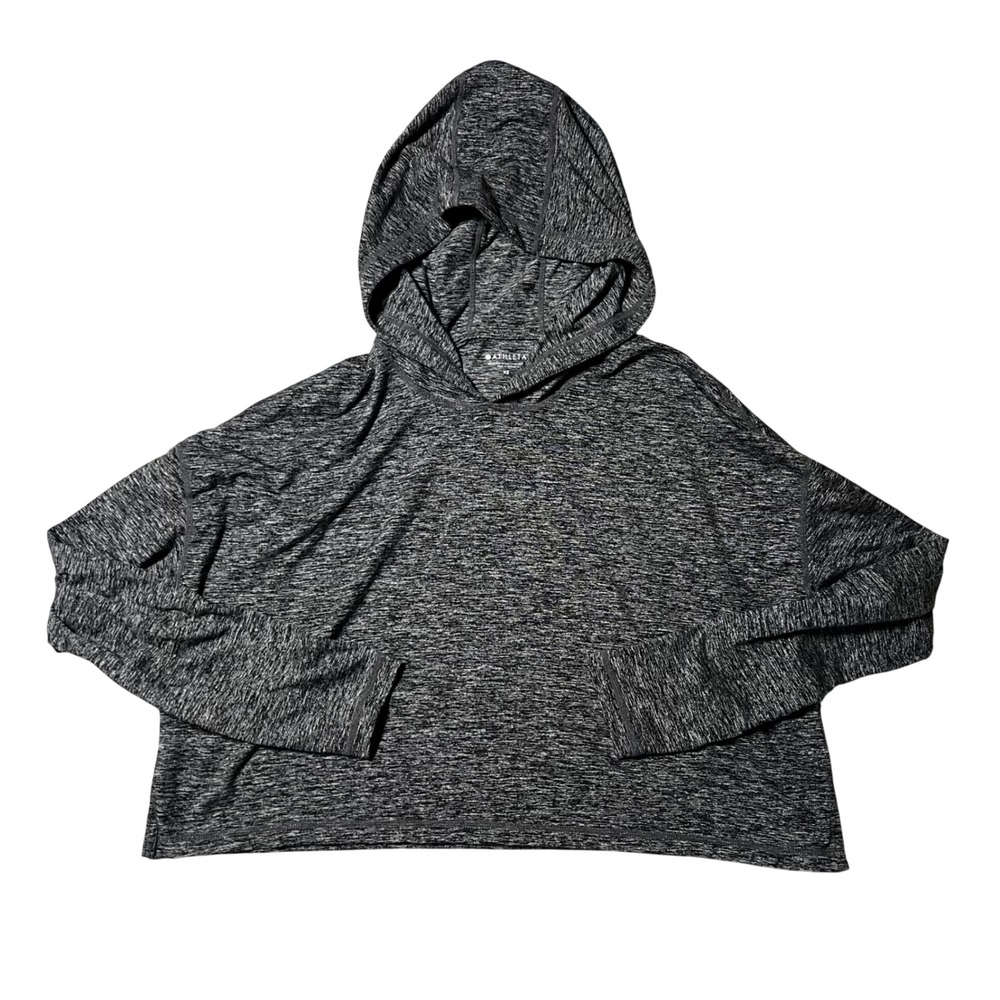 Athleta Womens XS Grey Space Dye Cropped Hoodie Thumbhole Activewear Top